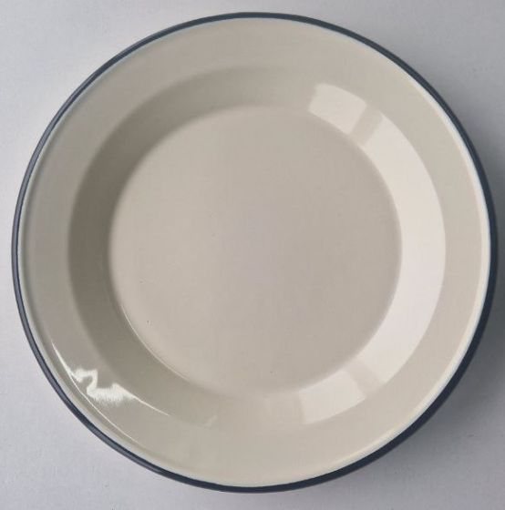 Enamel dining plate ecru black rim