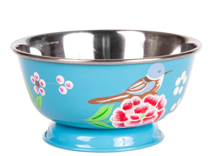 RVS handpainted bowl on foot blue