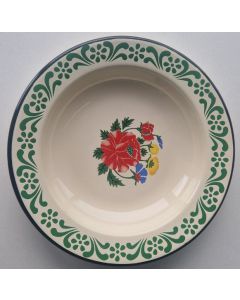 Enamel dining plate red flower green rim