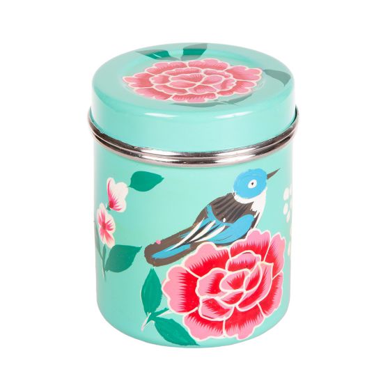 RVS handpainted tin 9CM bird lightblue